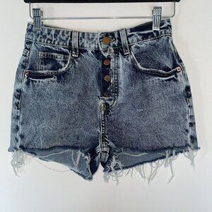 Zara Jean Shorts Size 00 Women’s Acid Wash Blue Button Fly Frayed Hem